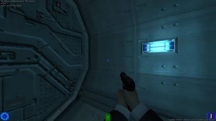 Level-change icon at an exit zone; development screenshot, Upper Levels